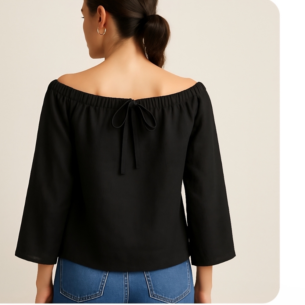 A.P.C. Black Cotton Linen Gathered Peasant Top Size Small - Picture 3 of 11